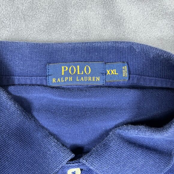 VTG Polo Ralph Lauren Golf Shirt Men's 2XL Blue Striped Performance Short Sleeve - Picture 3 of 6